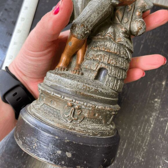 Vintage Pewter Boy with Beehive Statue Painted Folk Art Decor - Picture 3 of 11